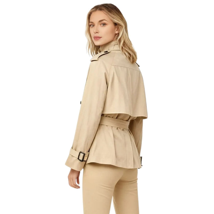 Kurz geschnittene Baumwoll-Twill-Jacke mit Gürtel für Damen