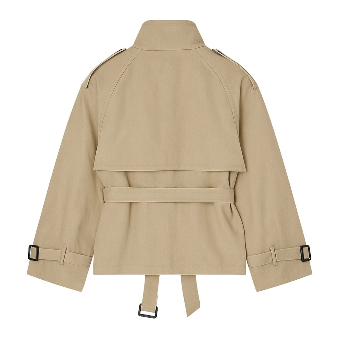 Kurz geschnittene Baumwoll-Twill-Jacke mit Gürtel für Damen