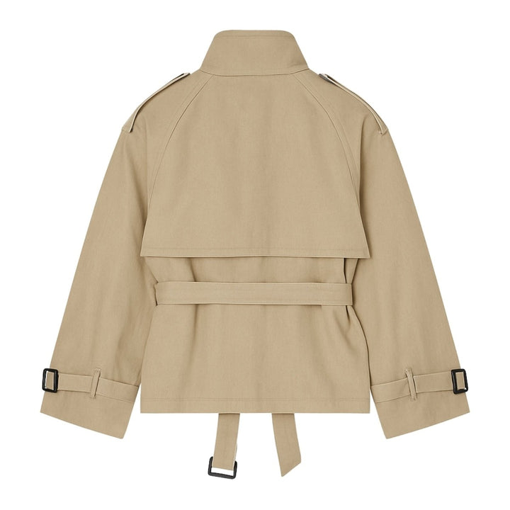 Kurz geschnittene Baumwoll-Twill-Jacke mit Gürtel für Damen
