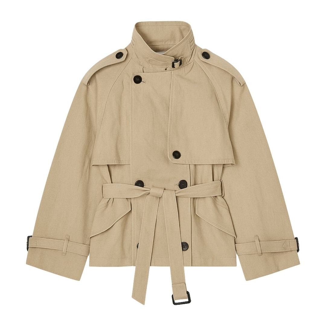 Kurz geschnittene Baumwoll-Twill-Jacke mit Gürtel für Damen