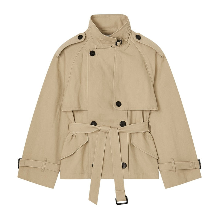 Kurz geschnittene Baumwoll-Twill-Jacke mit Gürtel für Damen