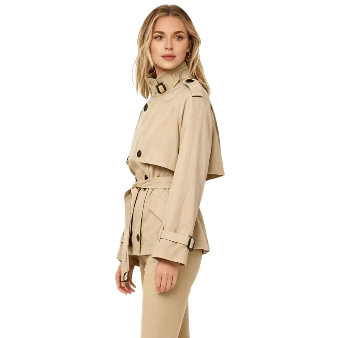 Kurz geschnittene Baumwoll-Twill-Jacke mit Gürtel für Damen