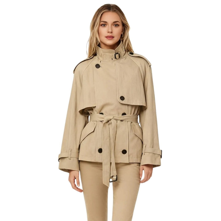 Kurz geschnittene Baumwoll-Twill-Jacke mit Gürtel für Damen