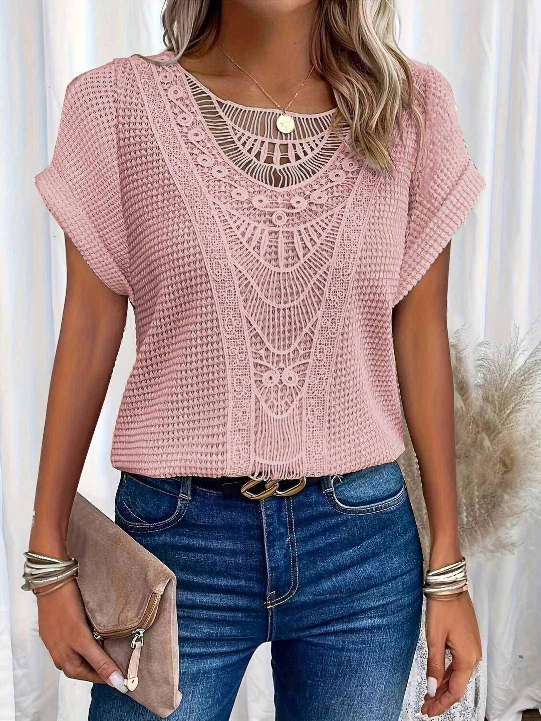 Kristin | Women's Casual Lace Short Sleeve Top-Metro Lane Plaza
