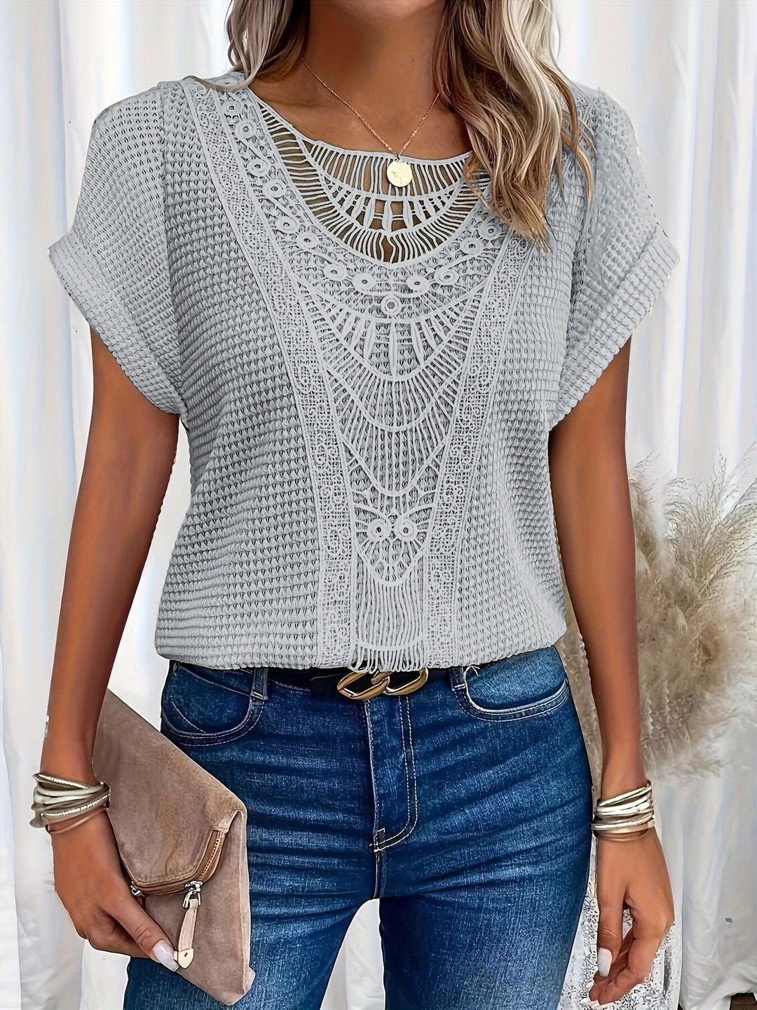 Kristin | Women's Casual Lace Short Sleeve Top-Metro Lane Plaza