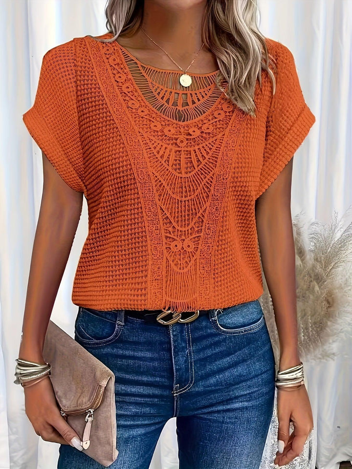 Kristin | Women's Casual Lace Short Sleeve Top-Metro Lane Plaza