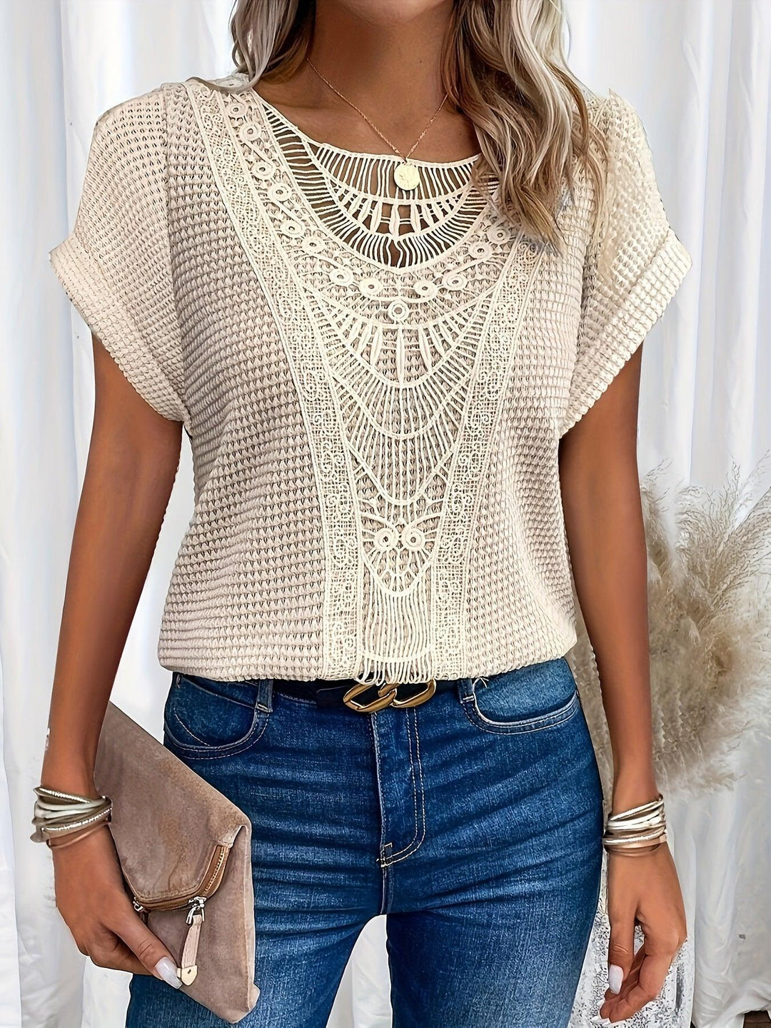 Kristin | Women's Casual Lace Short Sleeve Top-Metro Lane Plaza