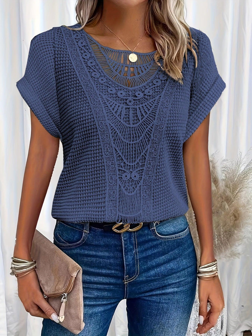 Kristin | Women's Casual Lace Short Sleeve Top-Metro Lane Plaza