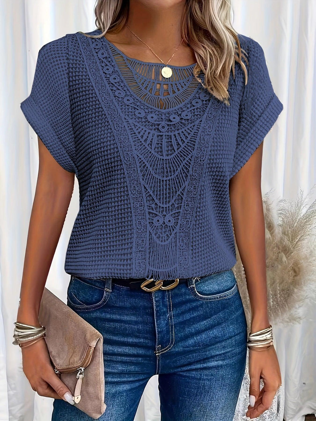 Kristin | Women's Casual Lace Short Sleeve Top-Metro Lane Plaza