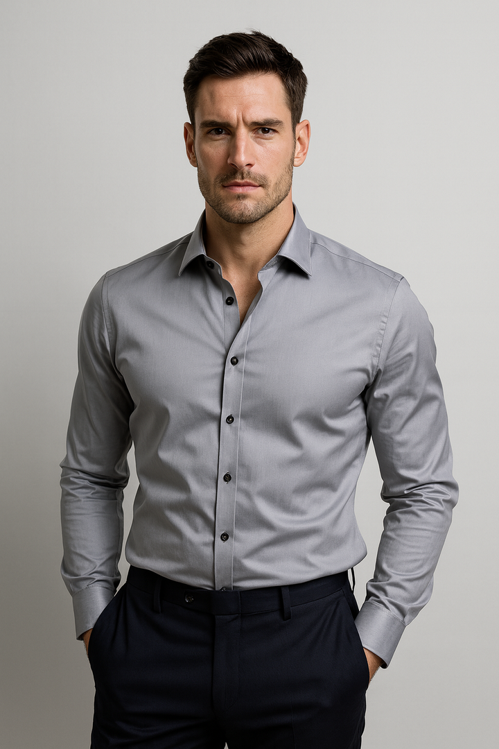 Men's Slim-Fit Button-Up Dress Shirt