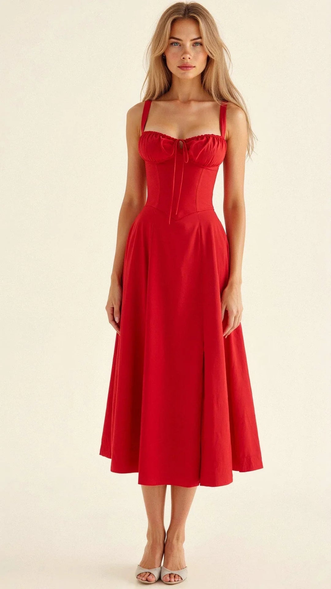 Kylie | Women's Spaghetti Strap A-Line Midi Dress-Metro Lane Plaza
