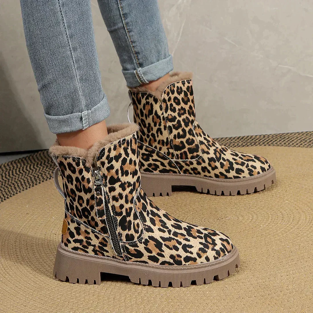 Women's Platform Boots | Cozy Leopard Print Design with Plush Lining-Metro Lane Plaza