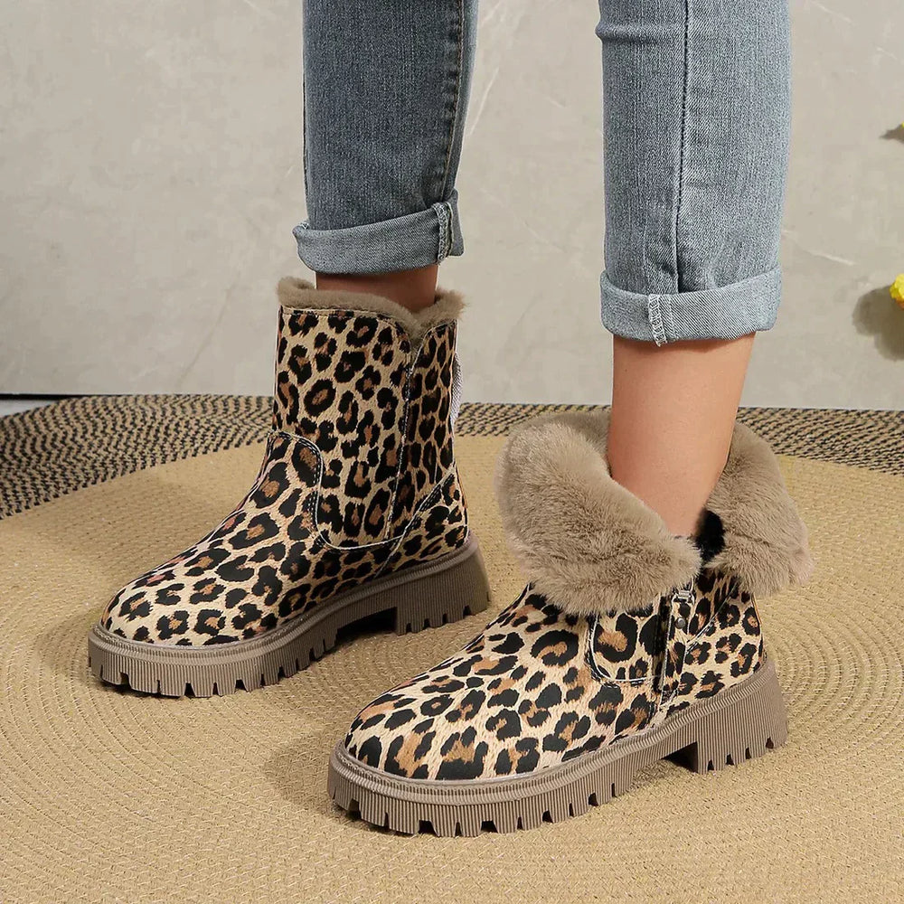 Women's Platform Boots | Cozy Leopard Print Design with Plush Lining-Metro Lane Plaza