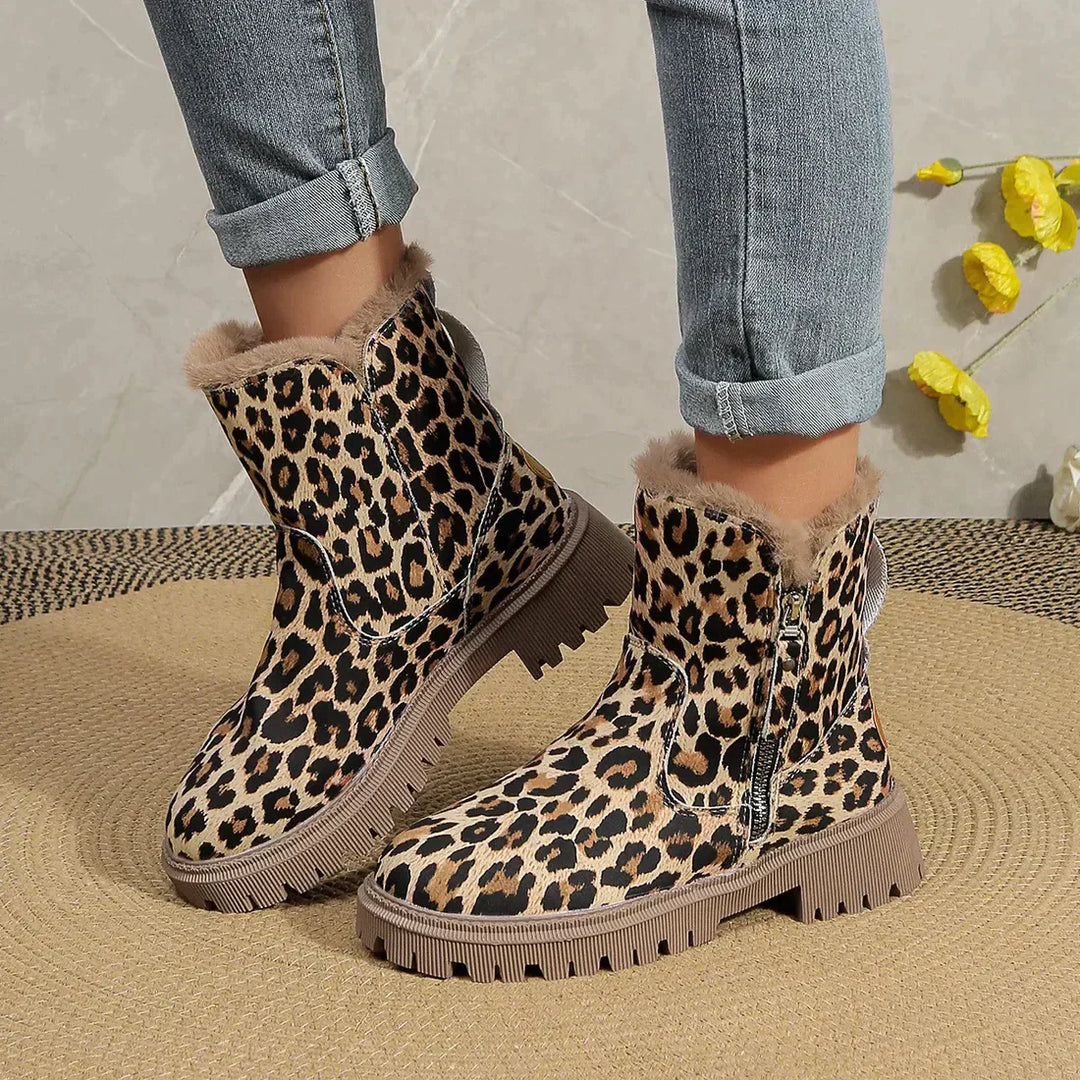 Women's Platform Boots | Cozy Leopard Print Design with Plush Lining-Metro Lane Plaza
