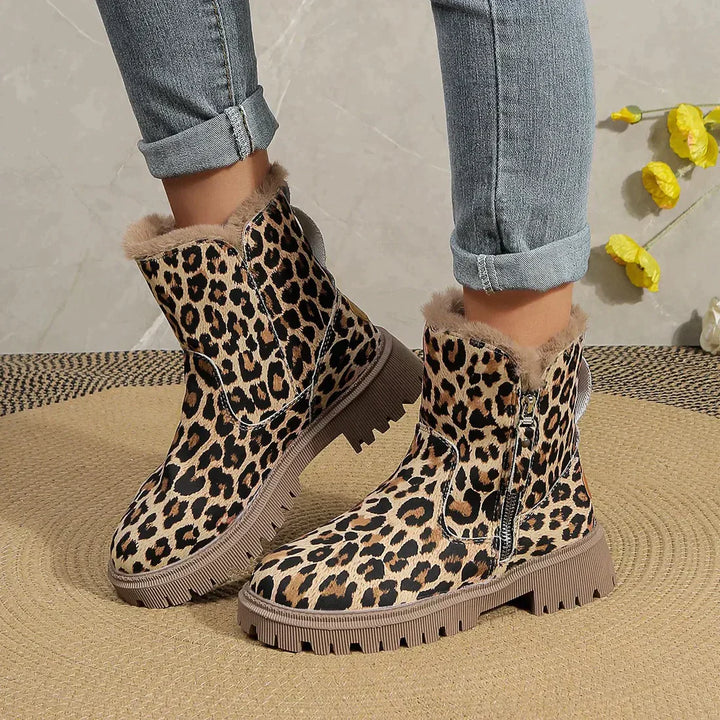 Women's Platform Boots | Cozy Leopard Print Design with Plush Lining-Metro Lane Plaza