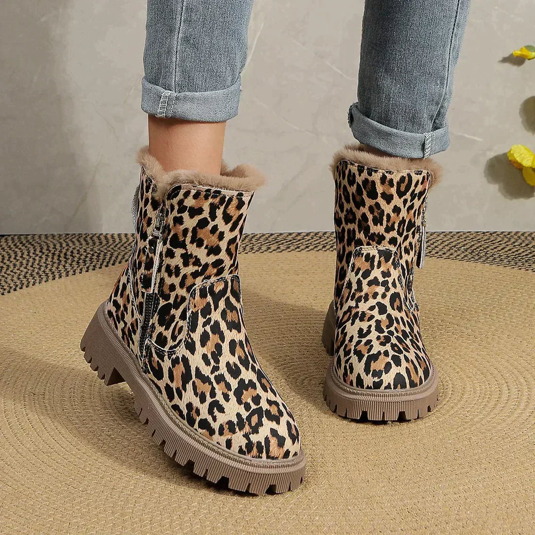 Women's Platform Boots | Cozy Leopard Print Design with Plush Lining-Metro Lane Plaza
