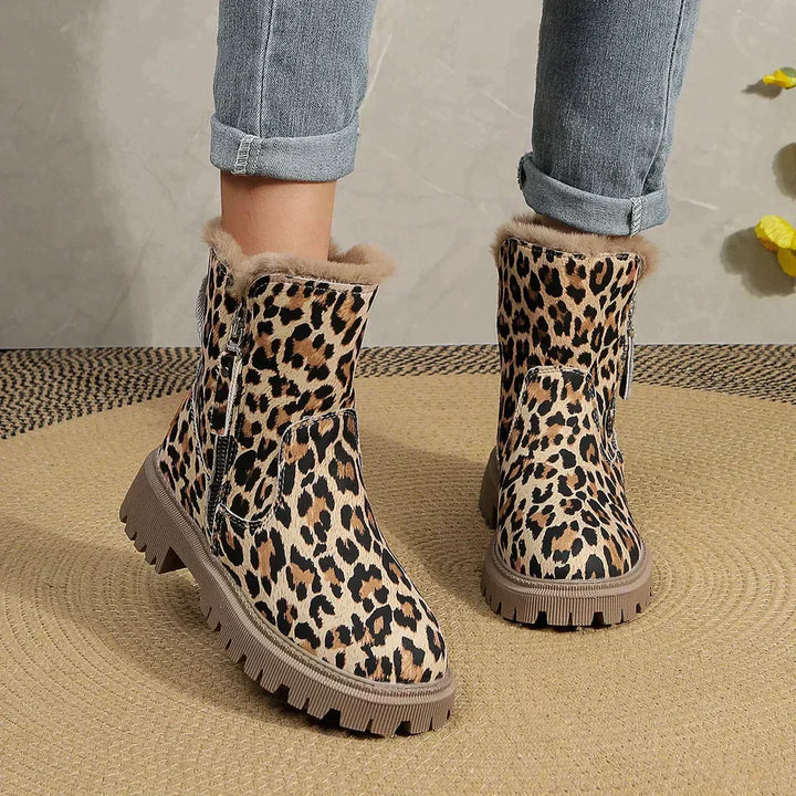 Women's Platform Boots | Cozy Leopard Print Design with Plush Lining-Metro Lane Plaza