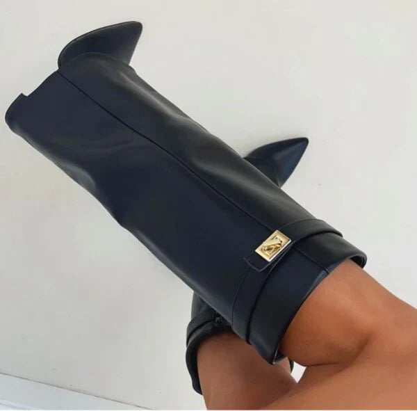Women's Block Heel Boots with Elegant Fit and Buckle in Suede or Leather-Metro Lane Plaza