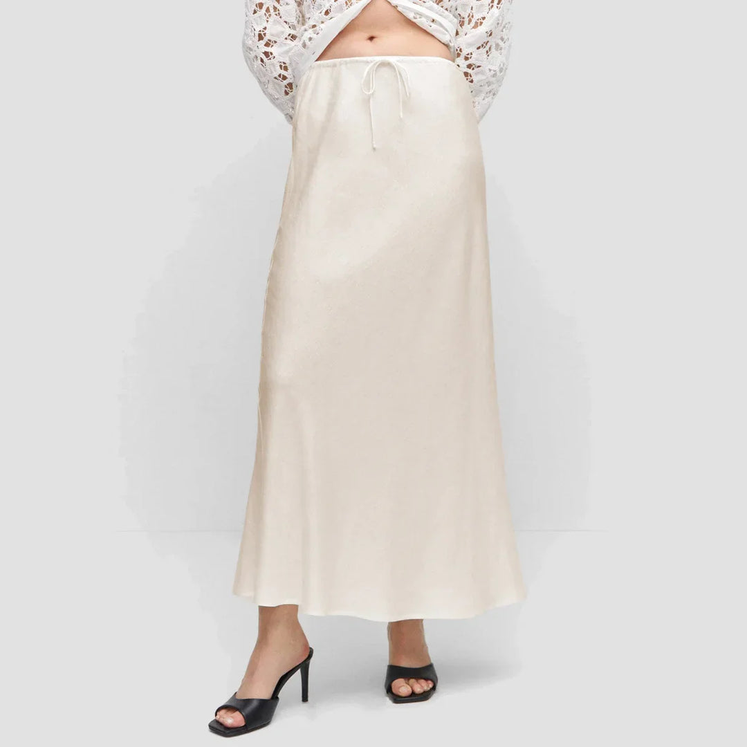 Women's Elegant Long Satin Skirt with Comfortable Elastic Waist-Metro Lane Plaza