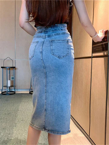 Women's Midi Denim Skirt-Metro Lane Plaza