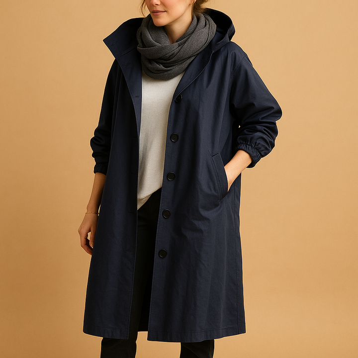 Ymke | Women's Waterproof Long Raincoat with Belt and Removable Hood-Metro Lane Plaza