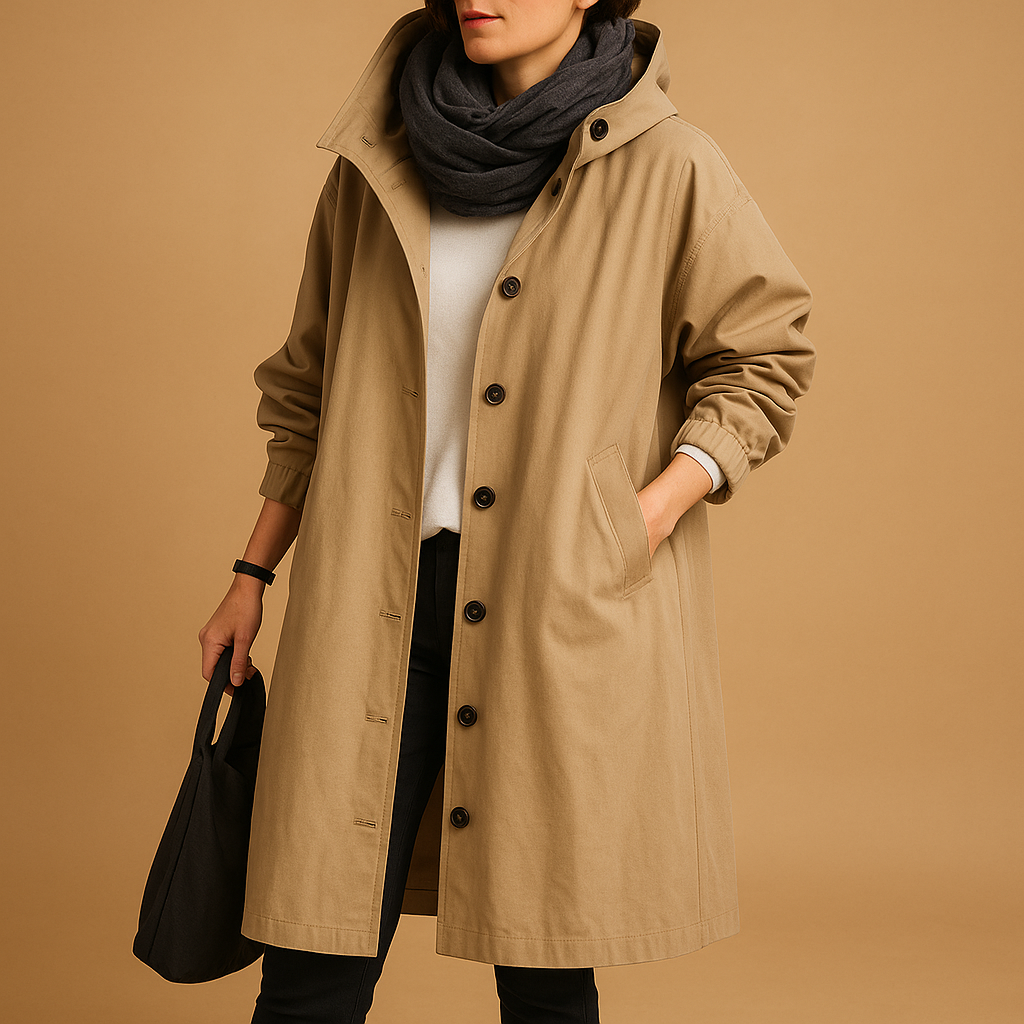Ymke | Women's Waterproof Long Raincoat with Belt and Removable Hood-Metro Lane Plaza