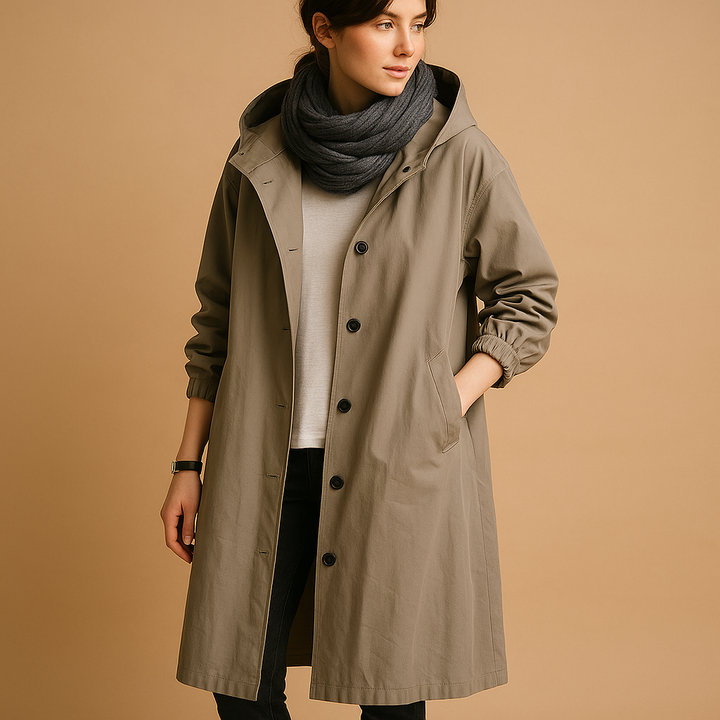 Ymke | Women's Waterproof Long Raincoat with Belt and Removable Hood-Metro Lane Plaza