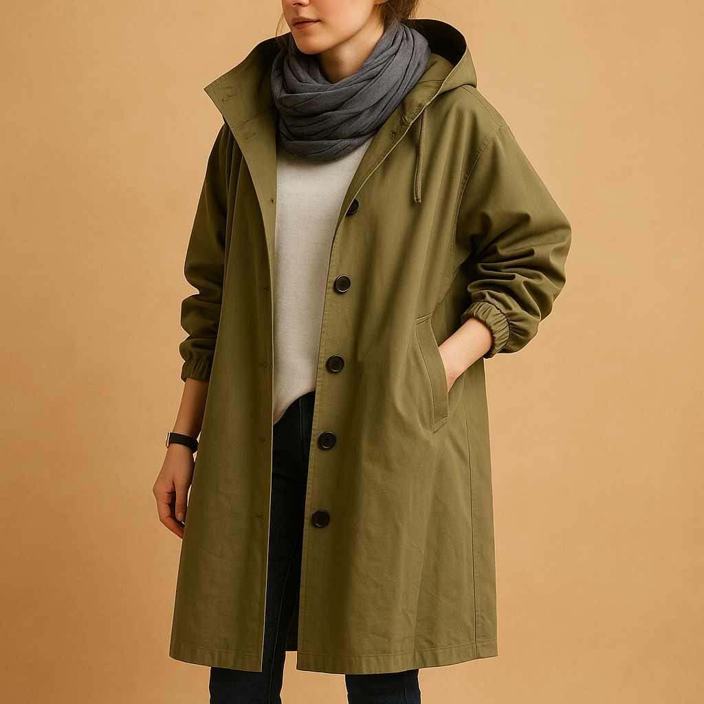 Ymke | Women's Waterproof Long Raincoat with Belt and Removable Hood-Metro Lane Plaza
