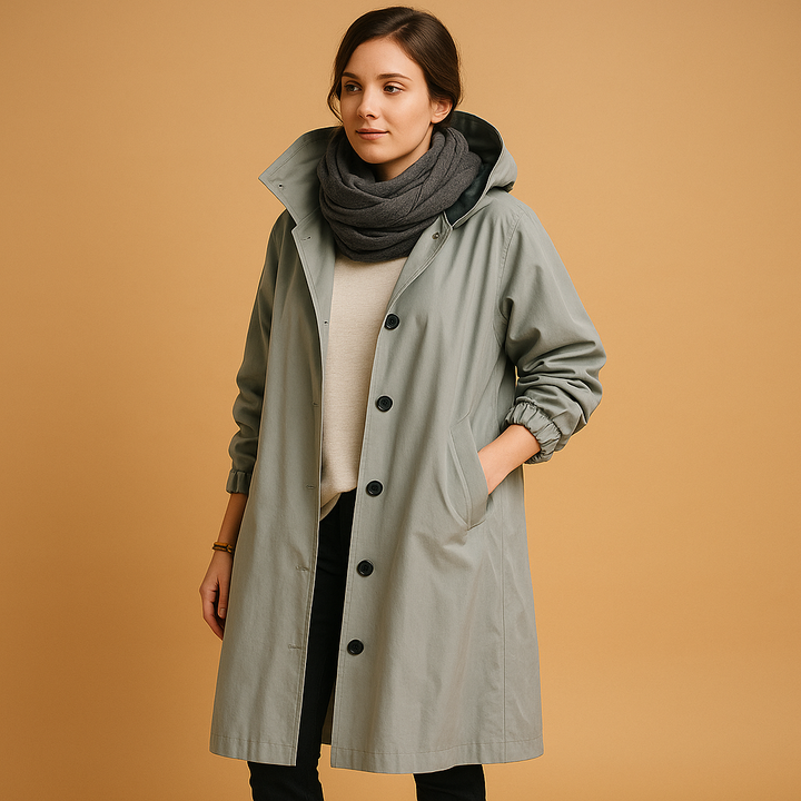 Ymke | Women's Waterproof Long Raincoat with Belt and Removable Hood-Metro Lane Plaza
