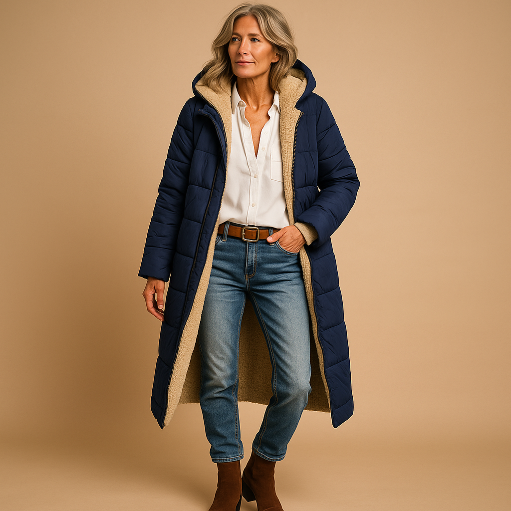 Langer Damen-Wintermantel mit Wattierung und elegantem Design