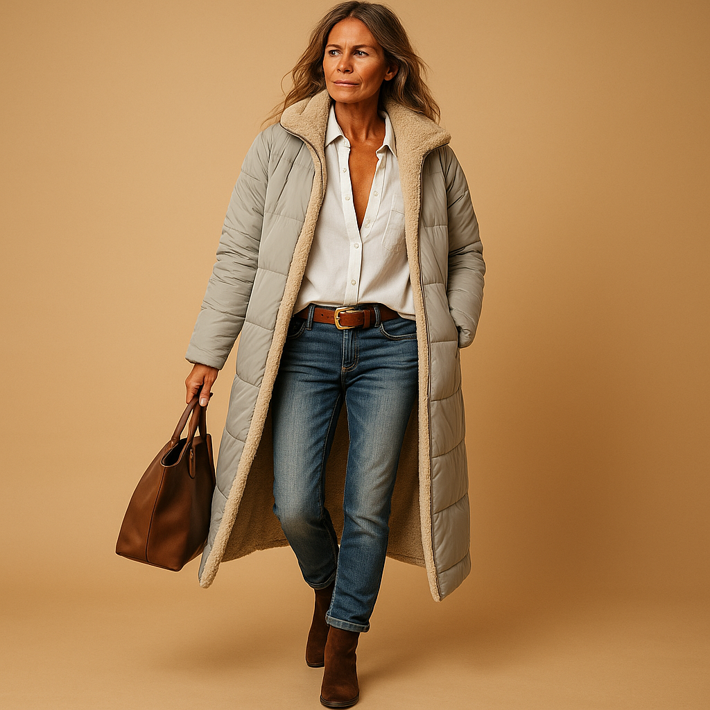 Langer Damen-Wintermantel mit Wattierung und elegantem Design