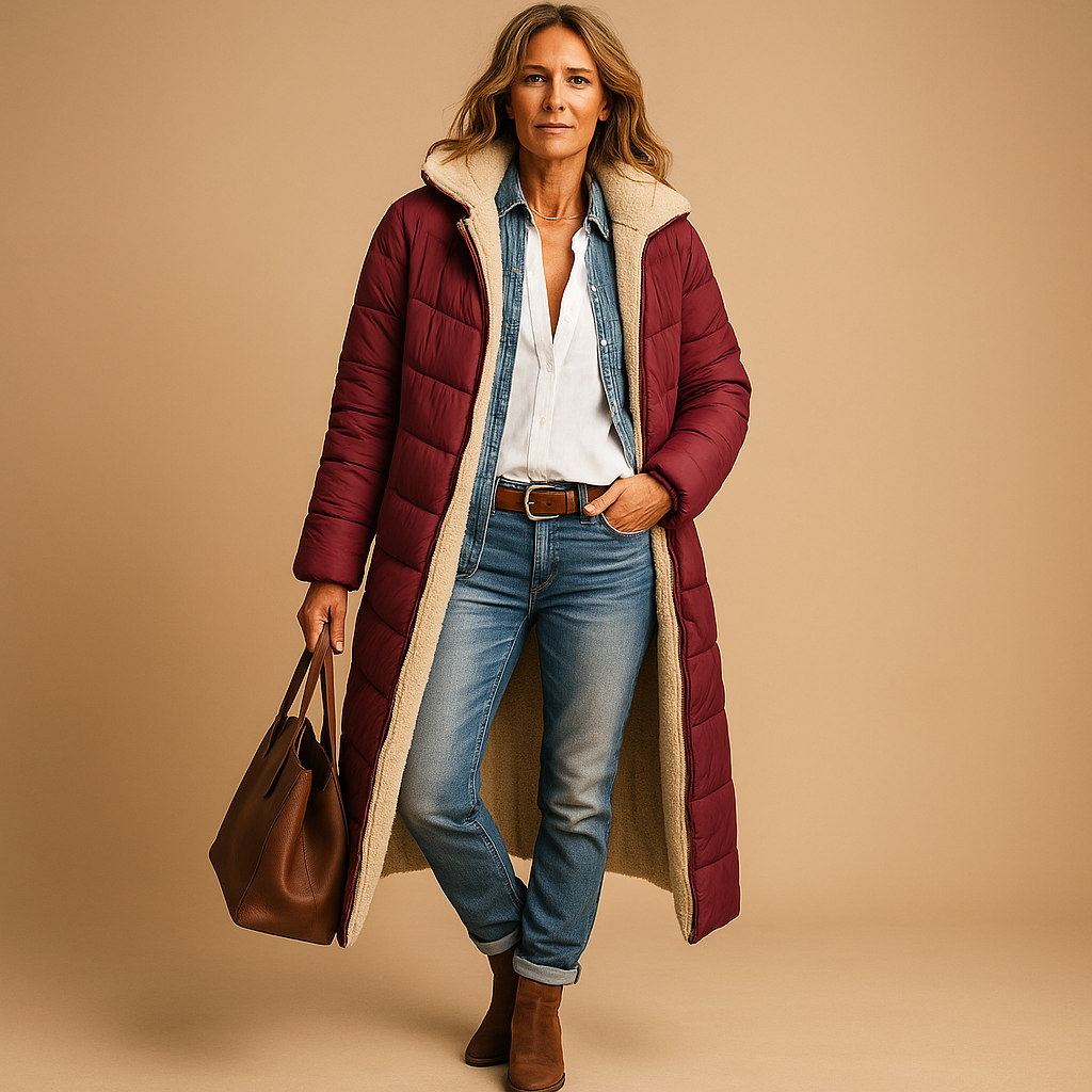 Langer Damen-Wintermantel mit Wattierung und elegantem Design