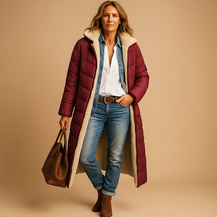 Langer Damen-Wintermantel mit Wattierung und elegantem Design