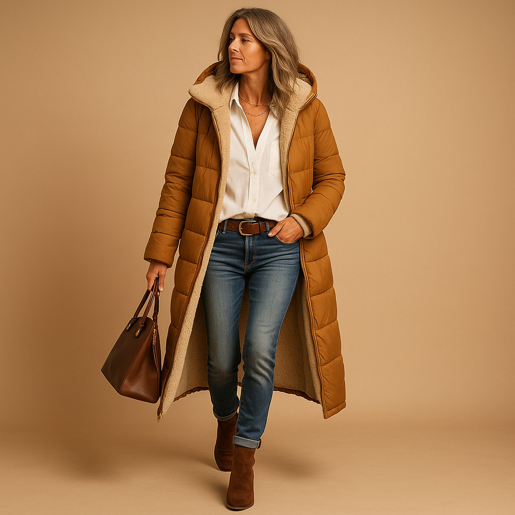 Langer Damen-Wintermantel mit Wattierung und elegantem Design