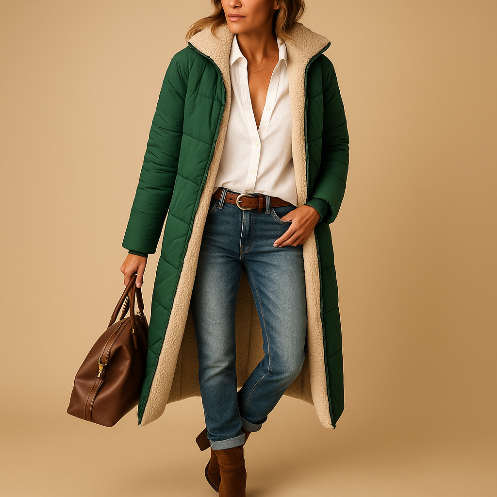 Langer Damen-Wintermantel mit Wattierung und elegantem Design