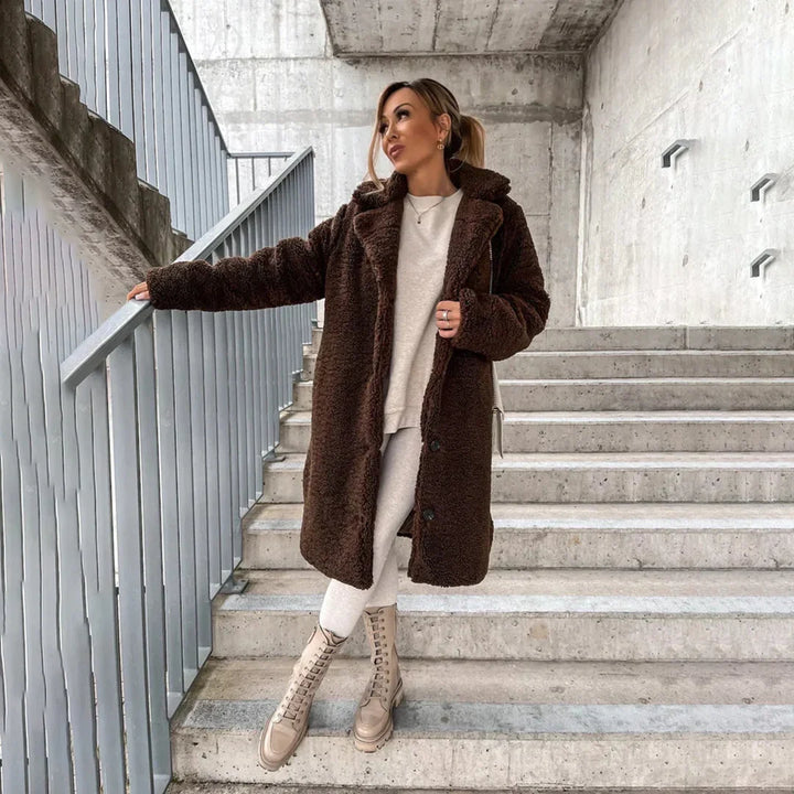 Cappotto lungo effetto teddy da donna | Capospalla invernale elegante per il massimo calore