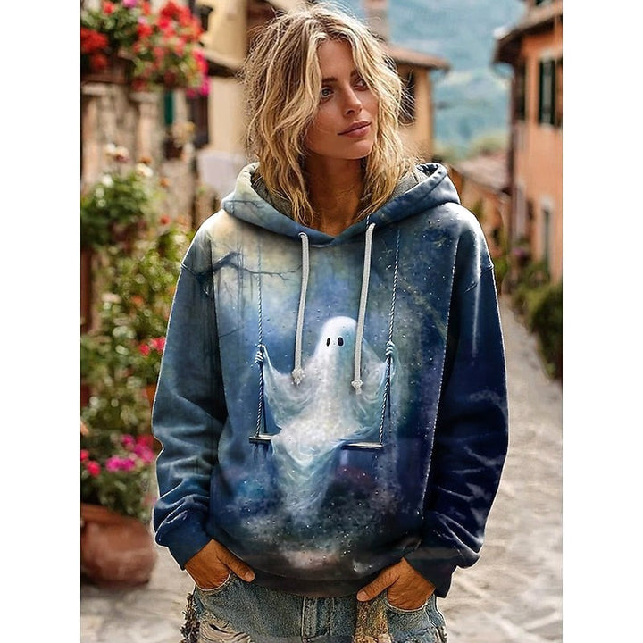 Sweat à capuche pour femme avec motif tête de mort, coupe décontractée, sweat d’Halloween