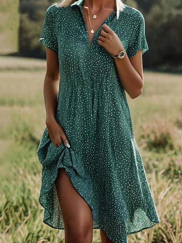 Women's Stylish Midi Shirt Dress | Comfortable Short-Sleeve Design-Metro Lane Plaza