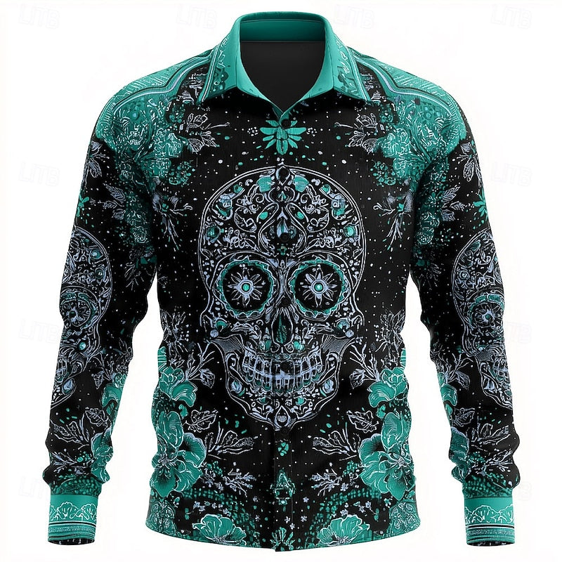 Overhemd met knopen en Halloween-schedel voor een griezelige stijl