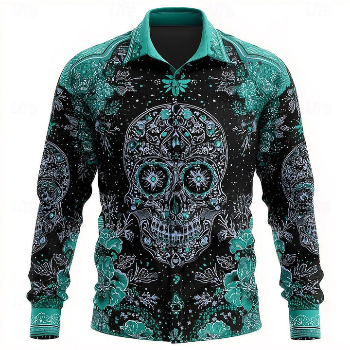 Overhemd met knopen en Halloween-schedel voor een griezelige stijl