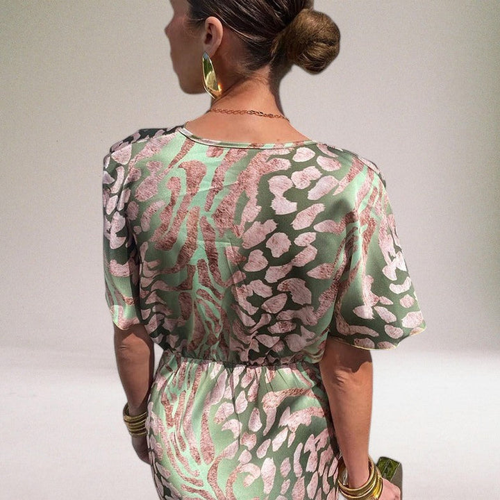 Leah | Women's V-Neck Floral Midi Dress-Metro Lane Plaza