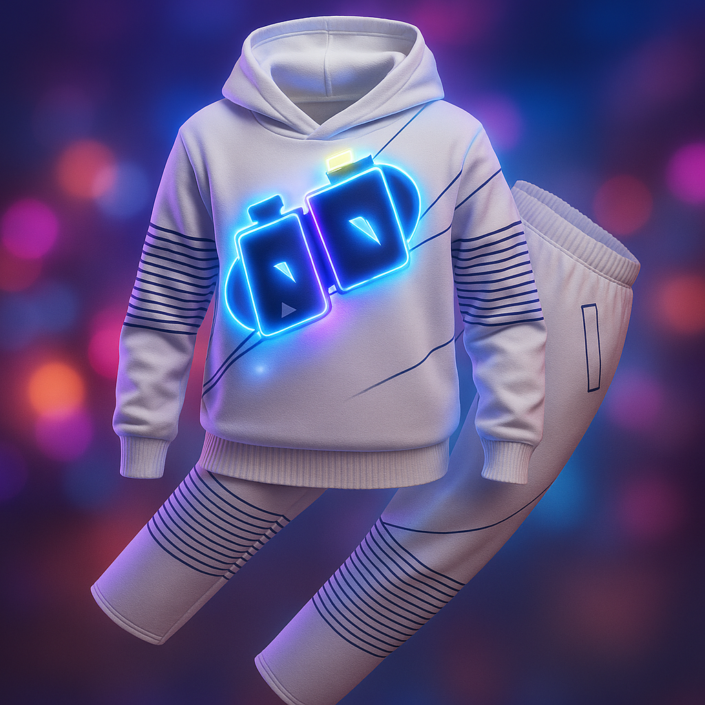 Set costume da DJ con luci LED per Halloween, con maschera, felpa con cappuccio e pantaloni