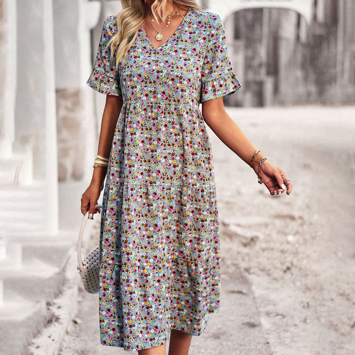 Lexi | Women's V-Neck A-Line Midi Dress-Metro Lane Plaza