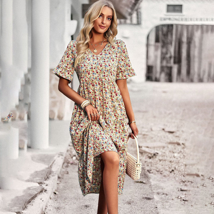 Lexi | Women's V-Neck A-Line Midi Dress-Metro Lane Plaza