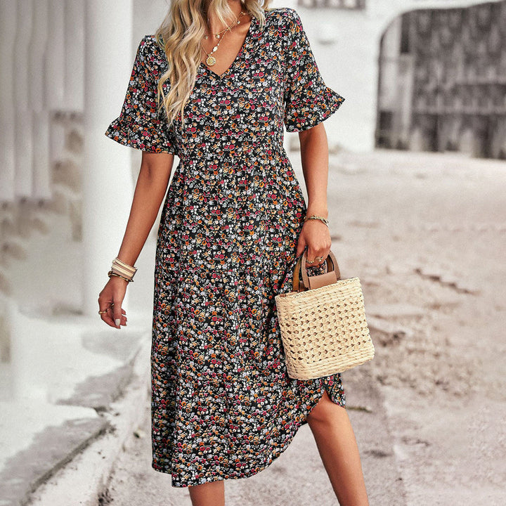 Lexi | Women's V-Neck A-Line Midi Dress-Metro Lane Plaza