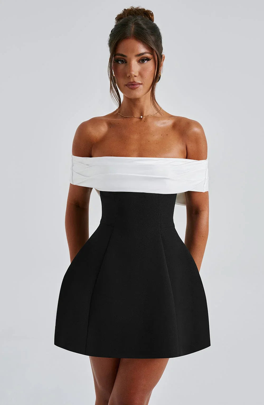 Libby | Women's Off-Shoulder A-Line Mini Dress-Metro Lane Plaza