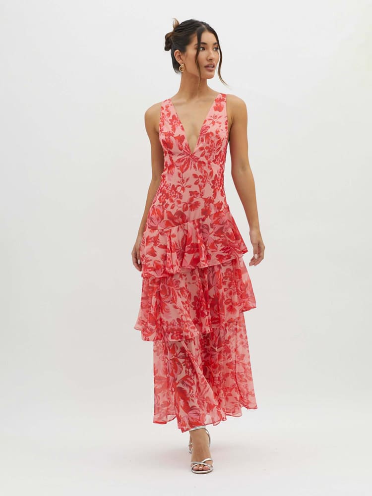 Lila | Women's V-Neck Tiered Maxi Dress for Effortless Style-Metro Lane Plaza