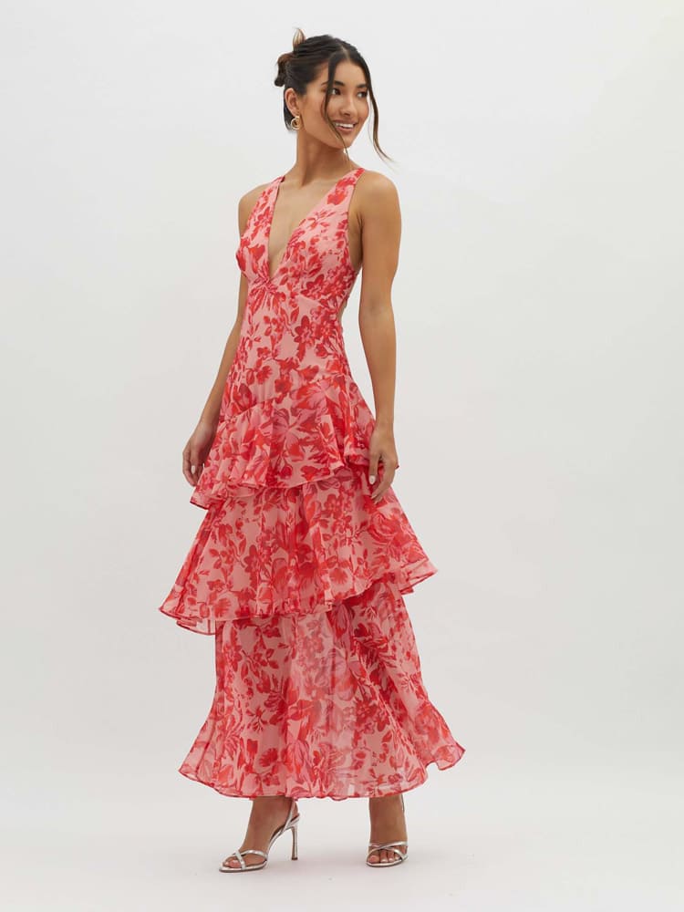 Lila | Women's V-Neck Tiered Maxi Dress for Effortless Style-Metro Lane Plaza