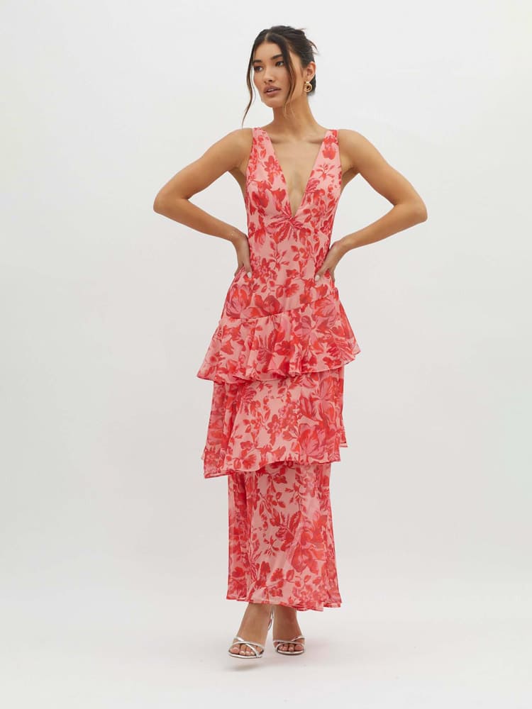 Lila | Women's V-Neck Tiered Maxi Dress for Effortless Style-Metro Lane Plaza