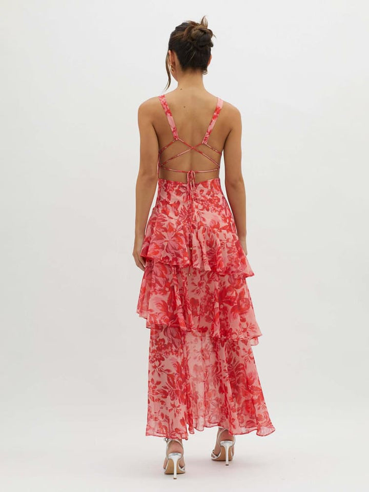 Lila | Women's V-Neck Tiered Maxi Dress for Effortless Style-Metro Lane Plaza